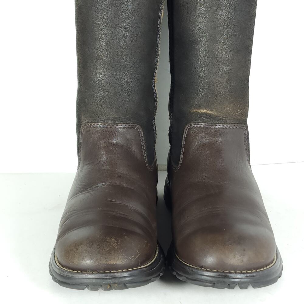UGG Womens Brooks US7 Tall Brown Leather Shearling Sherpa PullOn Boots - Picture 4 of 16